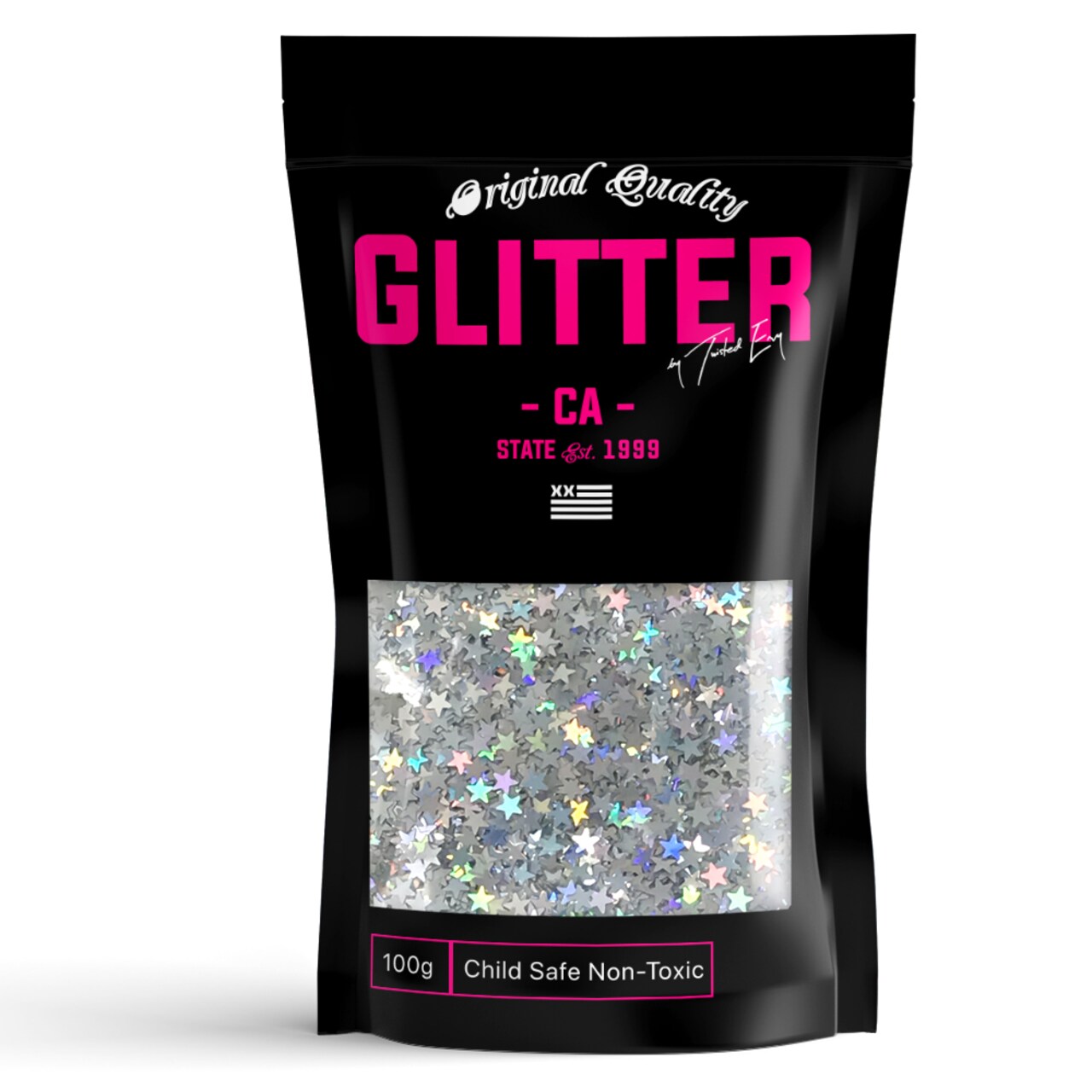 3mm Silver Holographic STARS Premium Glitter Multi Purpose Dust Powder 50g / 1.75oz for use with Arts & Crafts Wine Glass Decoration Weddings Cards Flowers Cosmetic Face Body (Packaging May Vary)